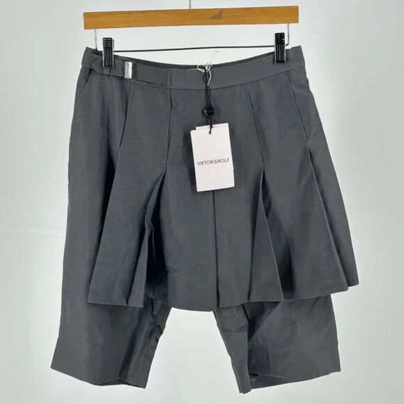 Viktor & Rolf Grey Pleated Layered Shorts Size 42 NWT MSRP $1295